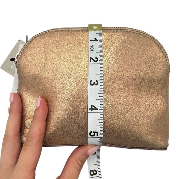 Chico's NWT Rose Gold Structured Shine Leather Pouch Cosmetic Bag Travel Case - Picture 7 of 13